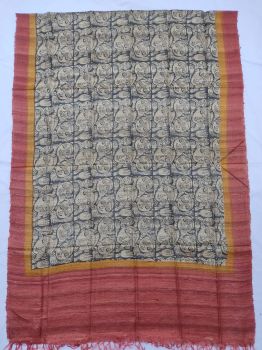 Brick Red ,  White & Black Tussar ghicha silk dupatta