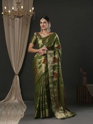 Mehandi Green Pure Handloom Organza Saree