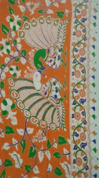 Orange & Dark Green Multicolour Kalamkari Cotton Saree