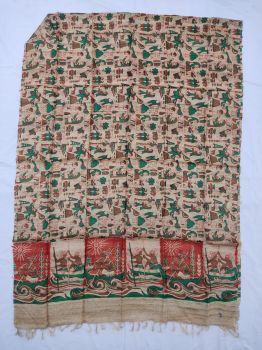 Off white, Red and Green Tussar ghicha silk dupatta