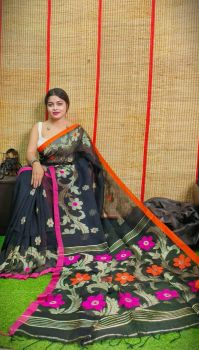 Pure Handloom Linen By Linen Saree From Bengal