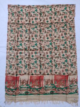 Off white, Red and Green Tussar ghicha silk saree