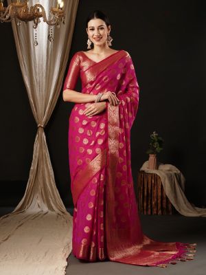 Burnt Pink Party Wear Georgette Banarasi Saree