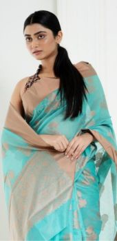 Light Green Cotton Mercerise Patta Border Saree From Banarasi