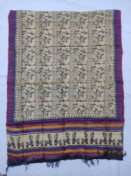 Off white, Black, Red, and Blue Tussar silk saree