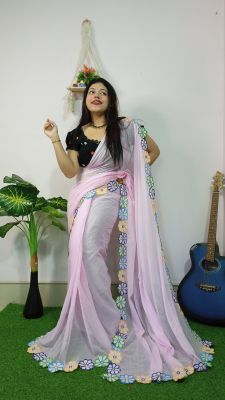 Light Pink Pure Handloom Mul Cotton Saree From Bengal
