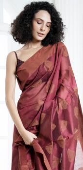 Maroon Cotton Mercerise Patta Border Saree From Banarasi