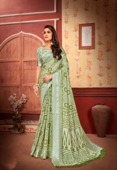 Mehndi Green Butta Silver Brasso Soft Cotton Saree
