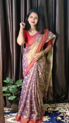 Magenta Handloon Tissue Cotton Saree From Bengal