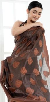 Brown Cotton Mercerise Patta Border Saree From Banarasi