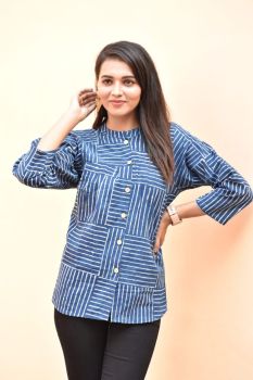 Navy Blue Hand Block Print Cotton Top