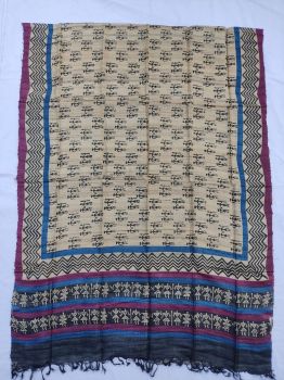 Black, Off white and Blue Warli design Tussar ghicha silk dupatta