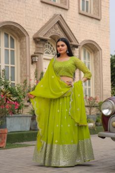 Parrot Green Color Sequence Work Lehenga choli
