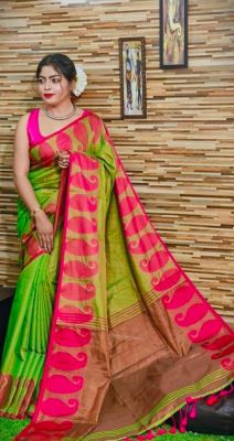 Multi Colour Pure Handloom Tissue Silk Saree From Bengal