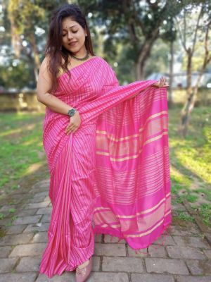 Pink Tussar Silk Pure Handloom Saree From Bengal