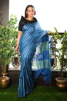 Indigo Blue Handloom Stripes Kota Silk Saree