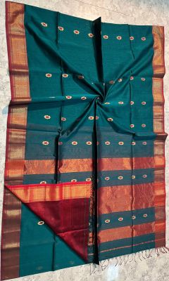 Teal Pure Handloom Meheshwari Silk Saree From Bengal