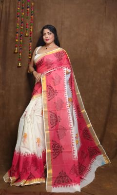 Multi Colour Pure Handloom Kerala Cotton Saree From Bengal