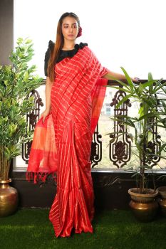 Red Handloom Stripes Kota Silk Saree with gheecha stripes