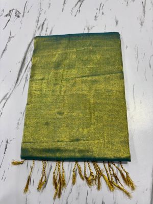 Mehandi Green Pure Handloom Tissue Cotton Saree From Bengal