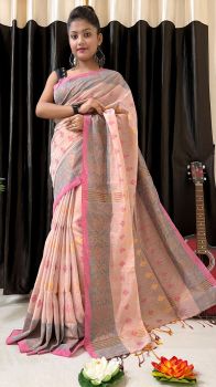 Cream Butta Copper Zari work Tissue Saree From Bengal