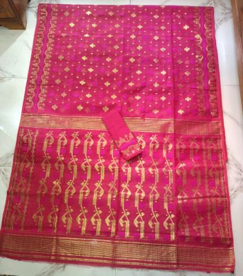 Pink Pure Handloom Dhakai Jamdani Saree From Bengal