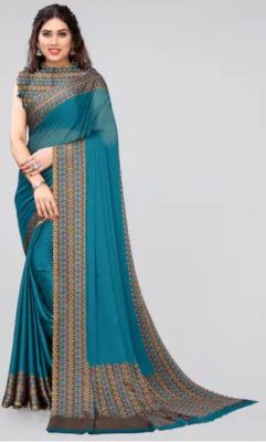Teal Pure Handloom Georgette Saree From Banaras