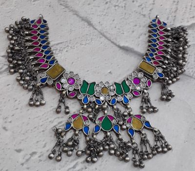 Afghani Glass Mirror Necklaces With Handpaint