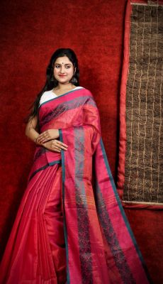 Red Pure Handloom Tissue Cotton Saree From Bengal