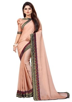 Peach Pure Handloom Silk Saree From Banaras