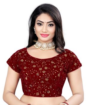 Maroon Velvet 9000 Sequins With Embroidery Work Blouse