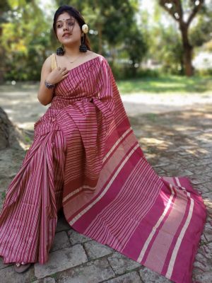Lavender Tussar Silk Pure Handloom Saree From Bengal