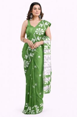 Green Pure Handloom Cotton Saree From Bengal