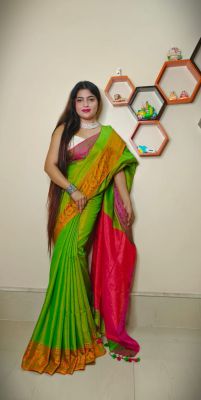 Mehandi Green Pure Handloom Tissue Silk Saree From Bengal