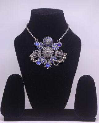 Long Necklace Blue Diamond Pure Handloom Oxidized Jewellery