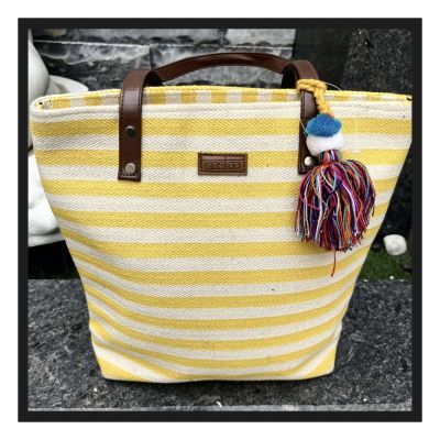 Yellow White Summer Striped Tote Bag