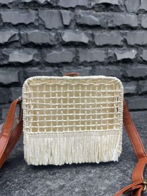 White Cream Cane Squared Sling Bag