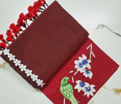 Maroon Pure Handloom Cotton Saree From Bengal