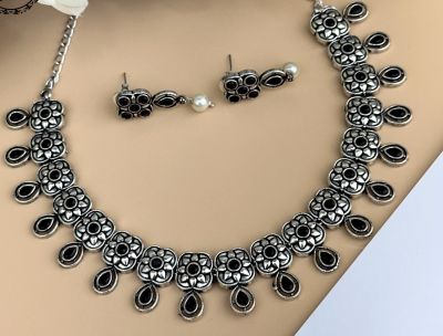 Silver Pure Oxidised Necklace With Black Stone Jewellery