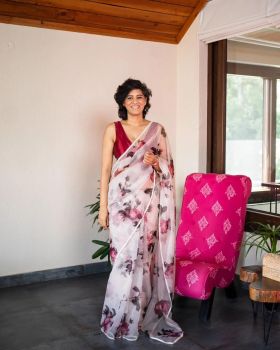 Organza Party Wear Flower Design Saree