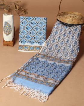 Dusty Blue Doria Dupatta Cotton Flower Design suit