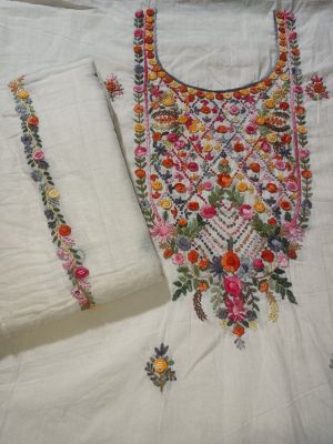 White Unstitched Dress Material From Bengal
