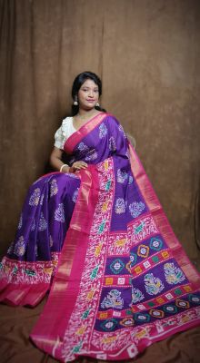 Navy Blue Pure Handloom Tussar Silk Saree From Bengal