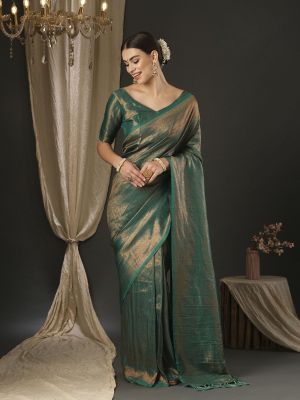 Timber Green Party Wear Tissue Silk Saree