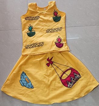 Yellow Kantha Stitch Cotton Baby Frock