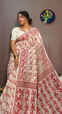 Off White Pure Handloom Dhakai Jamdani Saree From Bengal
