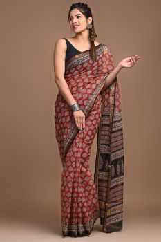Red Kota Doriya Printed Leaf Design Saree