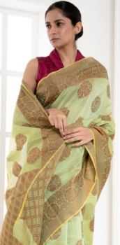 Green Mist Mercerized Cotton Saree From Banarasi