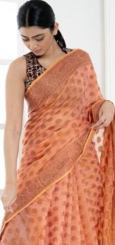 Dark Peach Mercerized Cotton Saree From Banarasi