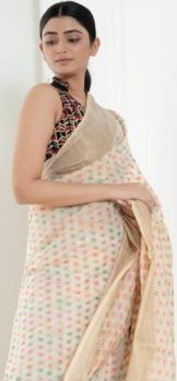 Light Cream Mercerized Cotton Saree From Banarasi